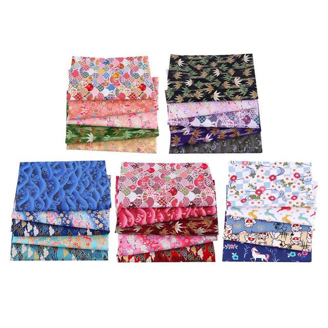 5pcs Japanese Floral Printed Cotton Fabric Squares for Quilting